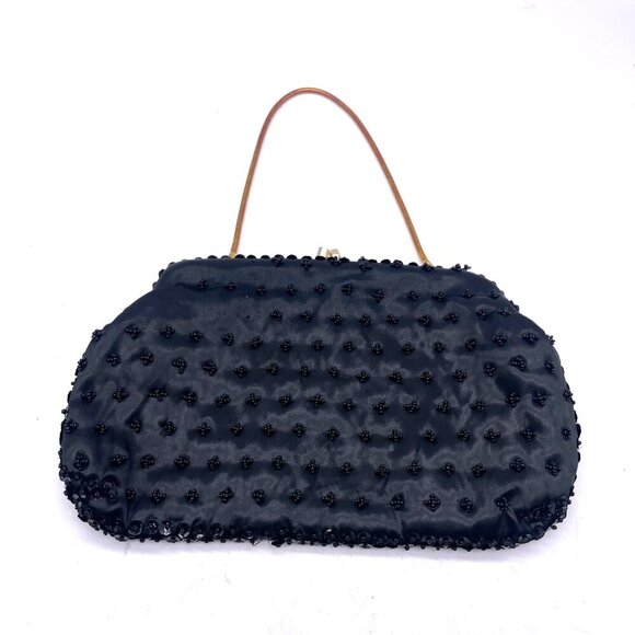 Vintage Black Beaded Evening Bag With Gold Strap By Jem - Picture 4 of 5
